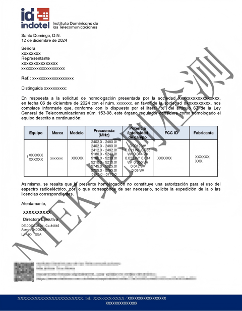 多米尼加INDOTEL認(rèn)證證書